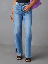 Slit Buttoned Jeans with Pockets - Trendsi - Flyclothing LLC