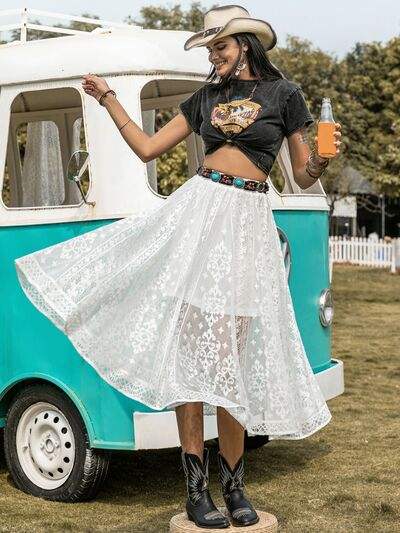 Embroidered Elastic Waist Skirt - Trendsi - Flyclothing LLC