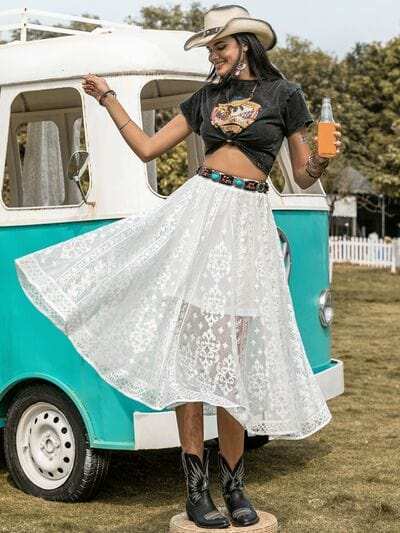 Embroidered Elastic Waist Skirt - Trendsi - Flyclothing LLC