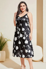 Plus Size Floral Lace Trim Side Slit Night Dress - Trendsi - Flyclothing LLC