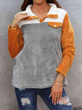 Color Block Collared Sweatshirt with Pockets - Trendsi