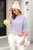 Color Block Round Neck Drop Shoulder Sweater - Trendsi - Flyclothing LLC