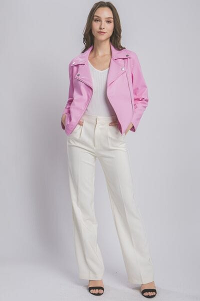 LOVE TREE Collared Neck Zip Up Jacket - Trendsi