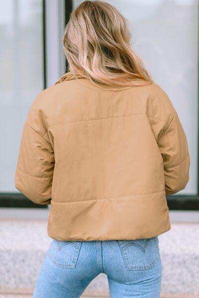 Zip Up Collared Neck Coat with Pockets - Trendsi - Flyclothing LLC