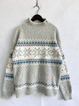 Geometric Mock Neck Dropped Shoulder Sweater - Trendsi - Flyclothing LLC