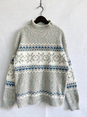 Geometric Mock Neck Dropped Shoulder Sweater - Trendsi