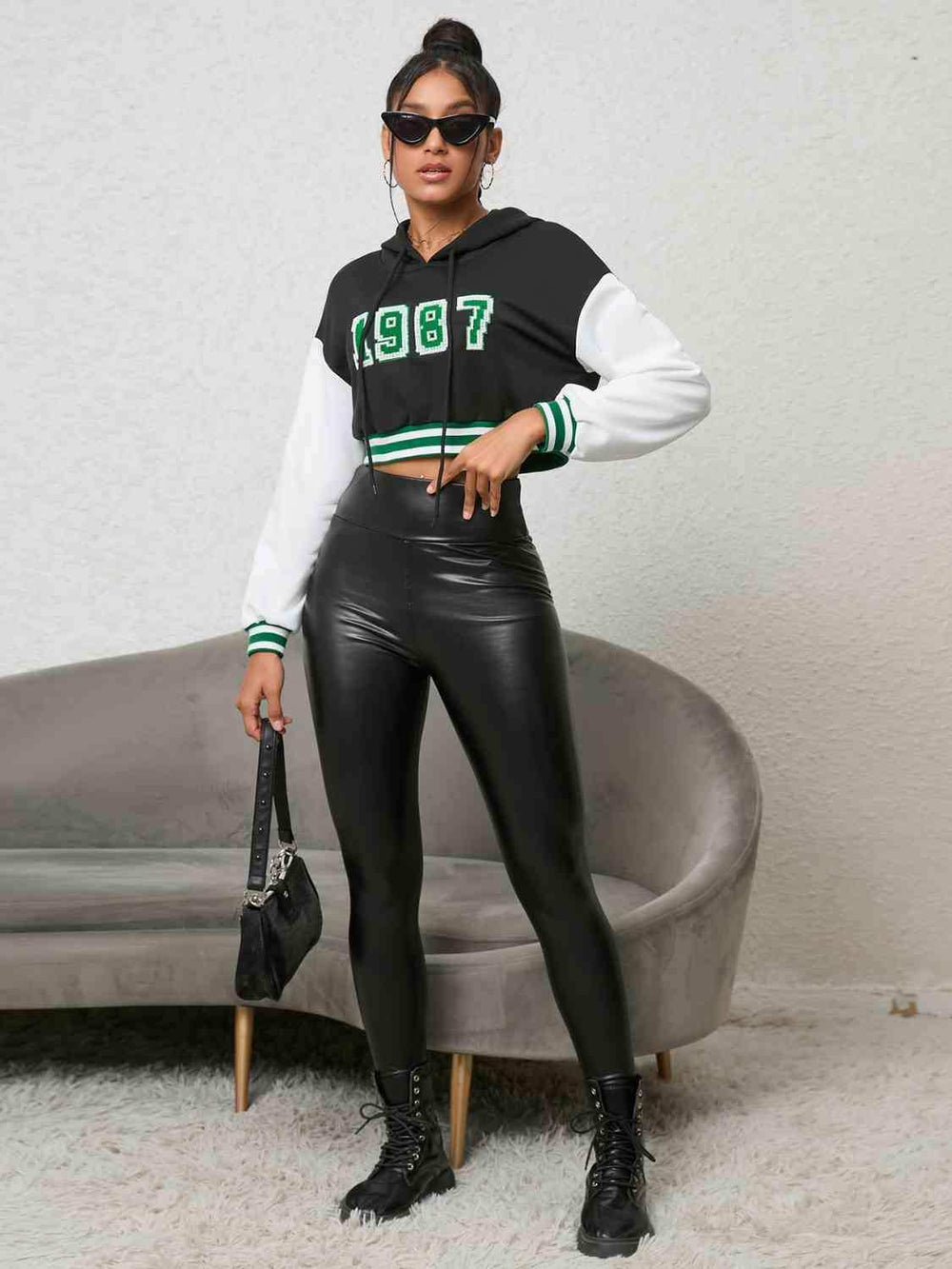 1987 Graphic Cropped Hoodie - Trendsi - Flyclothing LLC