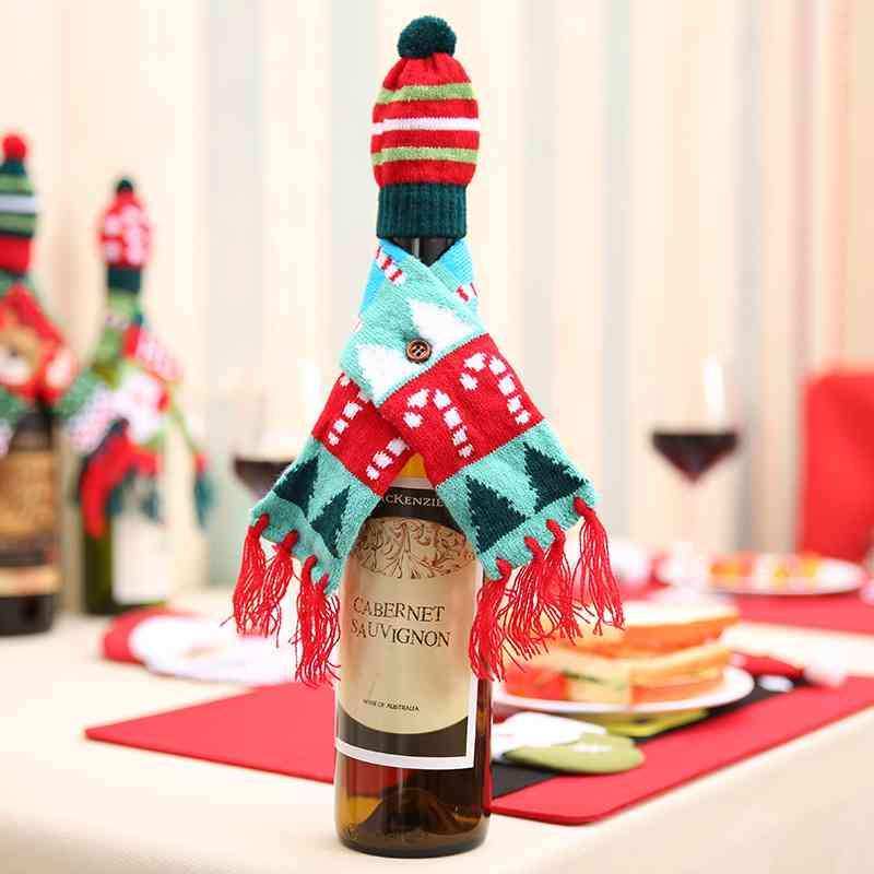 Christmas Hat and Scarf Wine Bottle Decoration - Trendsi - Flyclothing LLC