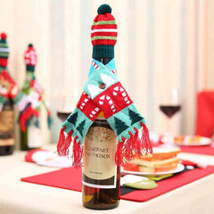 Christmas Hat and Scarf Wine Bottle Decoration - Trendsi