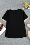 Contrast V-Neck Blouse - Trendsi - Flyclothing LLC