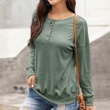 Quarter Button Dropped Shoulder Blouse - Trendsi - Flyclothing LLC