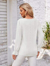 Applique V-Neck Flounce Sleeve T-Shirt - Trendsi - Flyclothing LLC