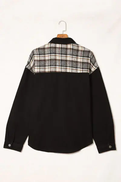 Plaid Pocketed Button Up Denim Jacket - Trendsi - Flyclothing LLC