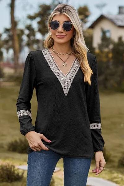 V-Neck Long Sleeve T-Shirt - Trendsi