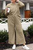 Double Take Full Size Textured Long Sleeve Top and Drawstring Pants Set - Trendsi - Flyclothing LLC