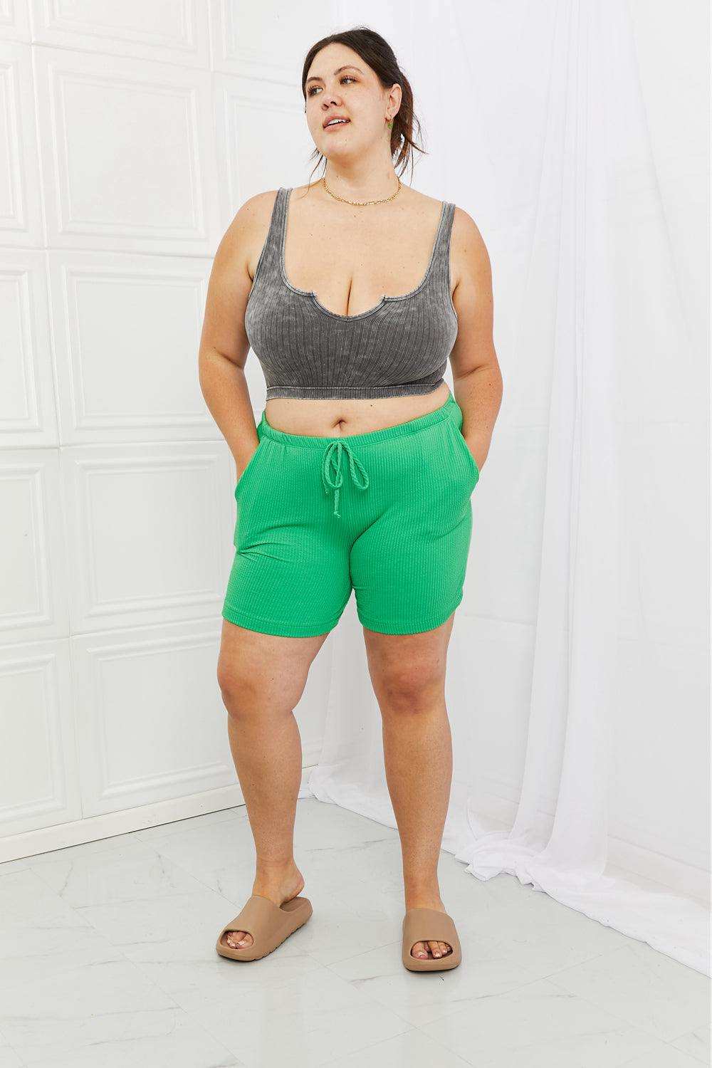 Blumin Apparel Too Good Full Size Ribbed Shorts in Green - Trendsi - Flyclothing LLC