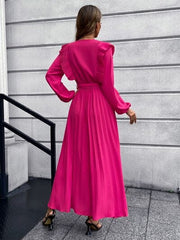 Pleated Surplice Tie Waist Maxi Dress - Trendsi