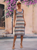 Striped Tie Shoulder Split Cover Up Dress - Trendsi