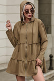 Zip Up Frill Drawstring Hooded Jacket - Flyclothing LLC
