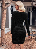 Glitter Ruched Cowl Neck Wrap Dress - Trendsi