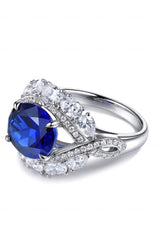 Platinum-Plated Lab-Grown Sapphire Ring - Trendsi - Flyclothing LLC