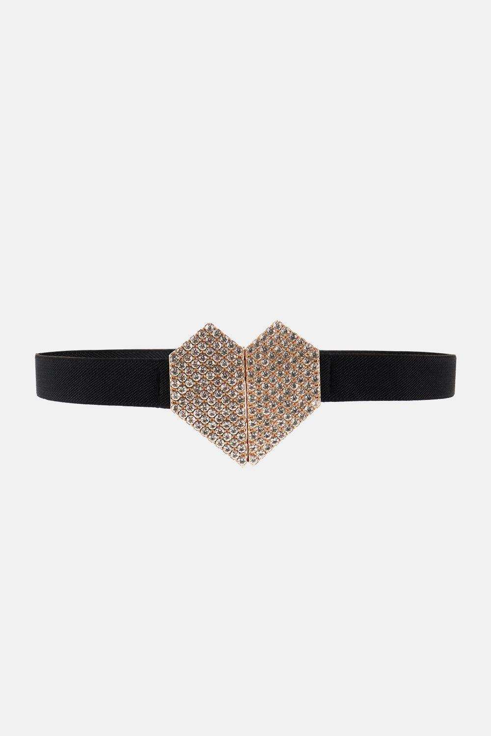 Rhinestone Heart Buckle Elastic Belt - Trendsi - Flyclothing LLC