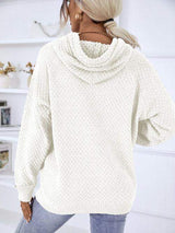 Texture Drawstring Long Sleeve Hooded Sweater - Trendsi - Flyclothing LLC