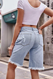 Raw Hem Distressed Denim Shorts with Pockets - Trendsi - Flyclothing LLC