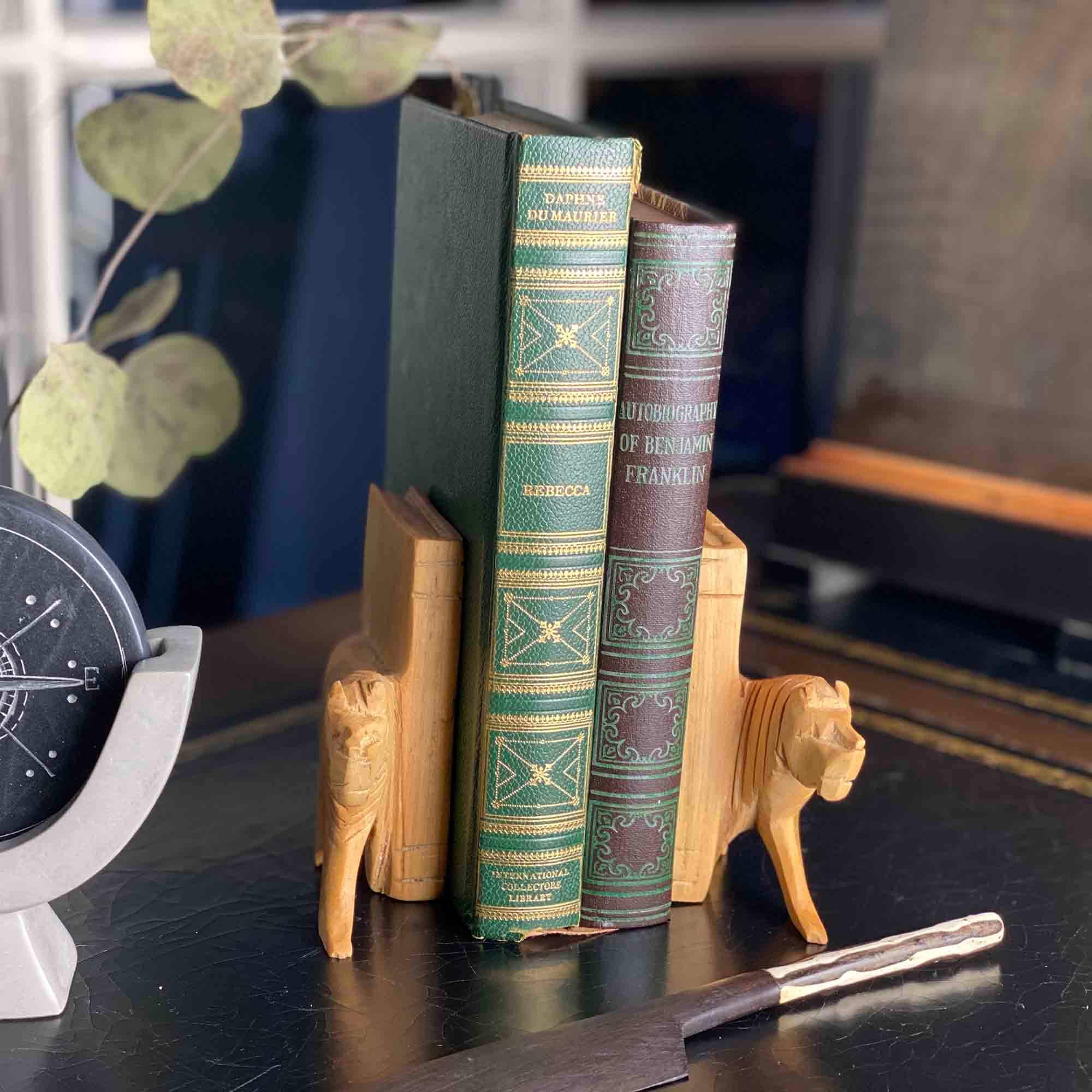 Carved Wood Lion Book Ends, Set of 2 - Jedando - Flyclothing LLC
