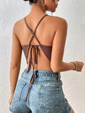 Crisscross Tie Back Slit Sleeveless Top - Trendsi