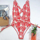 Halter Neck Deep V Tied One-Piece Swimsuit - Trendsi - Flyclothing LLC