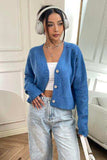Button Up Long Sleeve Cropped Cardigan - Trendsi - Flyclothing LLC