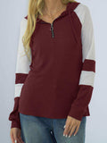 Waffle-knit Raglan Sleeve Zipper Front Hoody - Trendsi - Flyclothing LLC