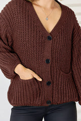 Pocketed Button Up Dropped Shoulder Cardigan - Trendsi