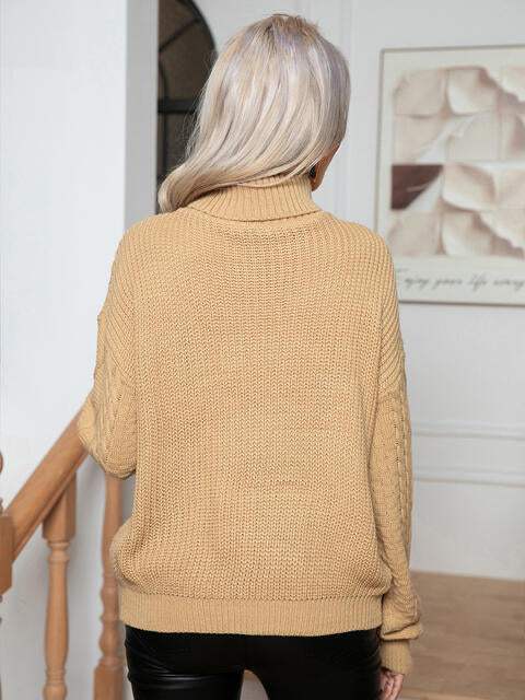 Turtleneck Cable-Knit Long Sleeve Sweater - Trendsi - Flyclothing LLC