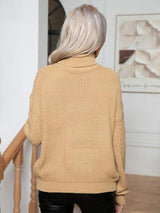 Turtleneck Cable-Knit Long Sleeve Sweater - Trendsi - Flyclothing LLC