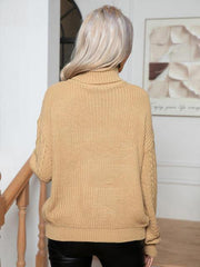 Turtleneck Cable-Knit Long Sleeve Sweater - Trendsi