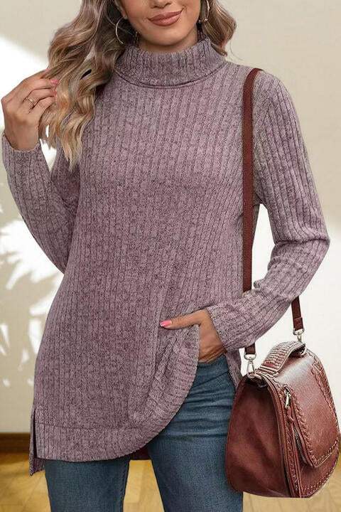 Turtleneck High Low Top - Trendsi - Flyclothing LLC