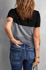 Color Block Side Slit Round Neck T-Shirt - Trendsi - Flyclothing LLC