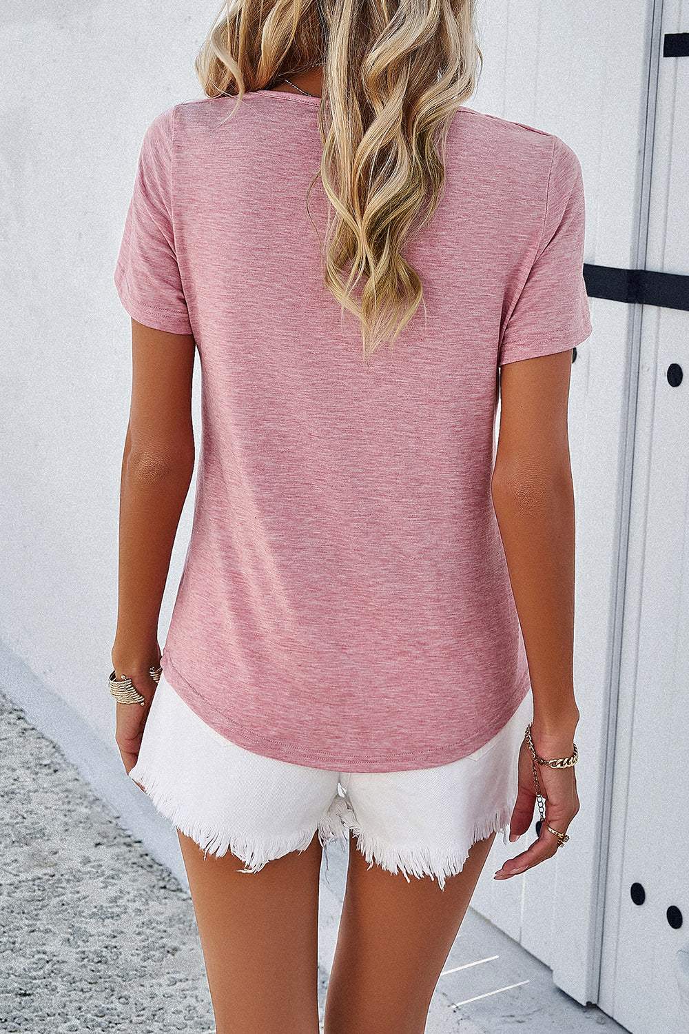 V-Neck Short Sleeve T-Shirt - Trendsi - Flyclothing LLC