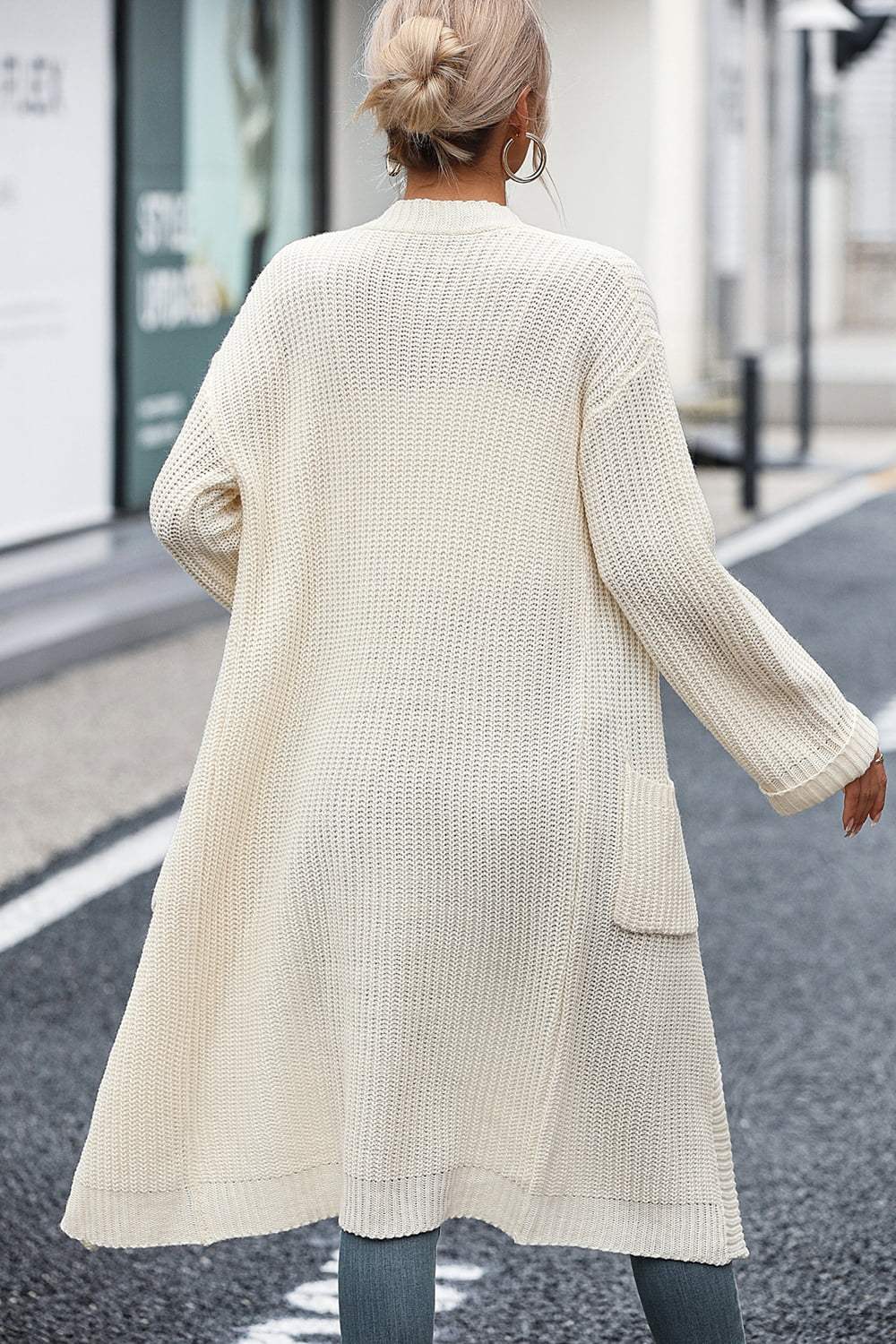 Dropped Shoulder Long Sleeve Cardigan with Pocket - Trendsi - Flyclothing LLC