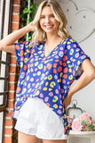 First Love Printed V-Neck Short Sleeve Blouse - Trendsi