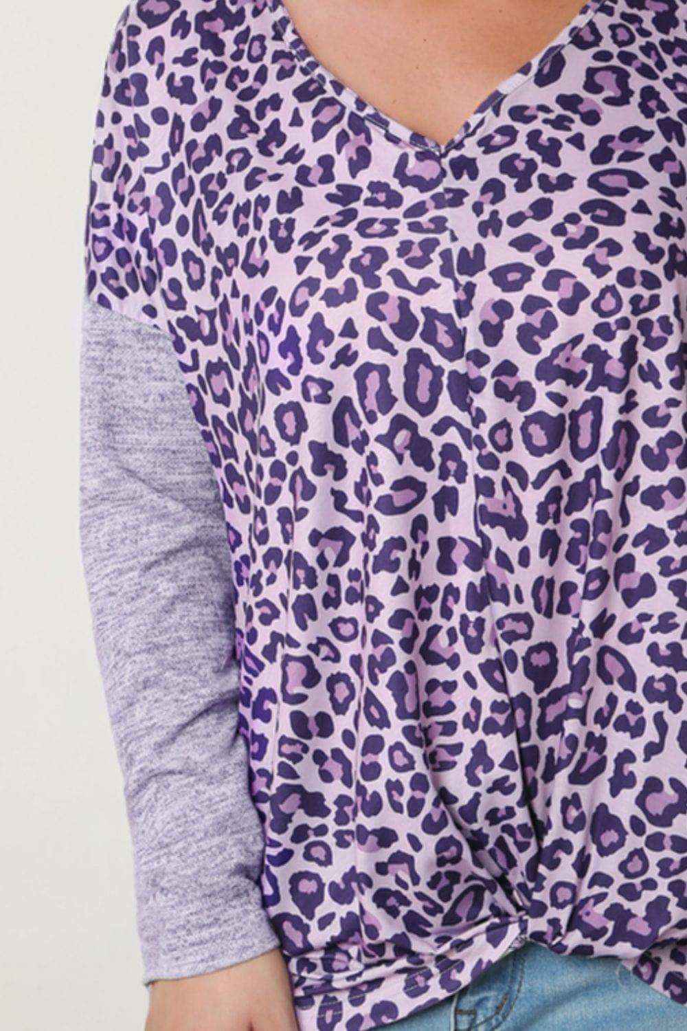 Leopard V-Neck Long Sleeve T-Shirt - Trendsi - Flyclothing LLC