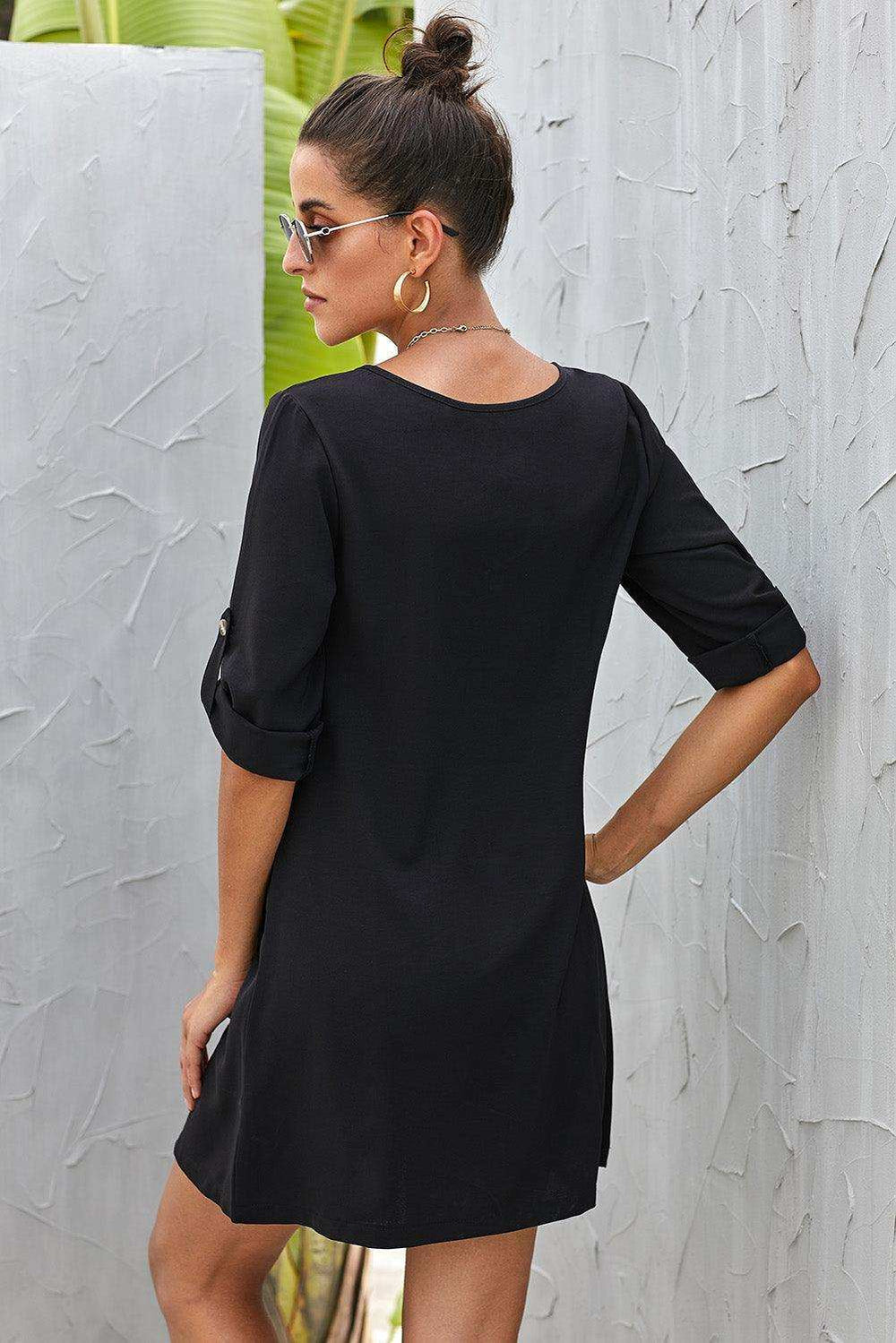 Buttoned V-Neck Dress - Trendsi - Flyclothing LLC