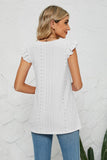 Smocked Round Neck Eyelet Top - Trendsi