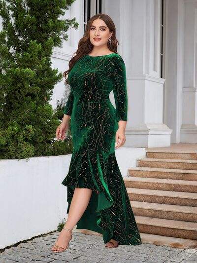 Plus Size Ruffle Hem High-Low Dress - Trendsi - Flyclothing LLC
