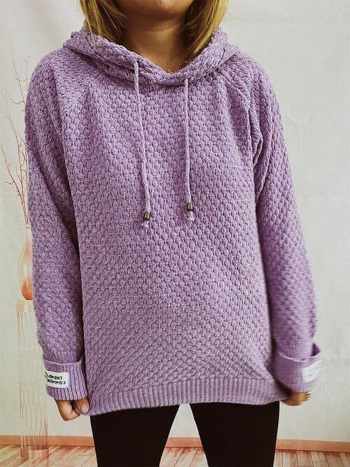 Drawstring Long Sleeve  Hooded Sweater - Trendsi