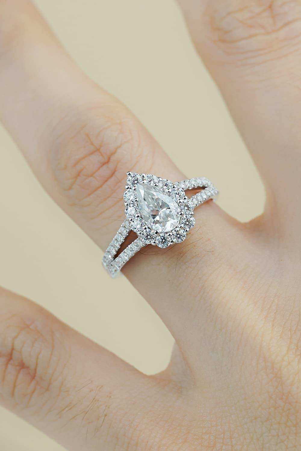 1 Carat Moissanite Teardrop Split Shank Ring - Trendsi - Flyclothing LLC
