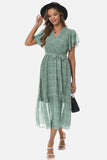 Surplice Neck Flutter Sleeve Tied Dress - Trendsi - Flyclothing LLC