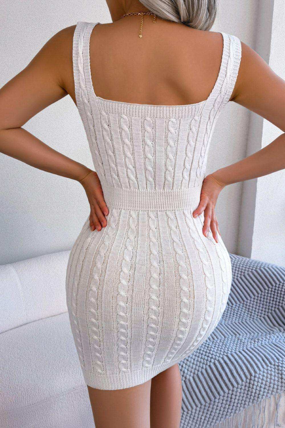 Cable-Knit Sleeveless Mini Dress - Trendsi - Flyclothing LLC